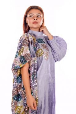 BR202158 4 1 Purple Silk Organza With Colorful Sequins