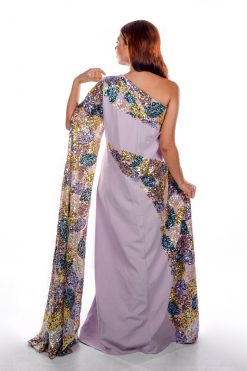 BR202159 4 1 Purple Crepe Caftan One Sleeve With Sequins