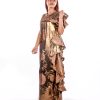 Shiny Bronze Caftan With Ruffles
