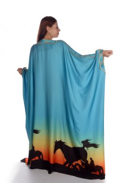 BR202177 5 1 Turquoise With Horses Print Bisht