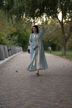 LF 22107 4 Seaweed Mint Linen Abaya