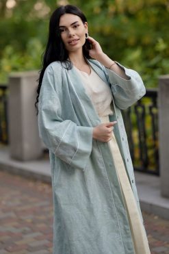 LF 22107 5 Seaweed Mint Linen Abaya
