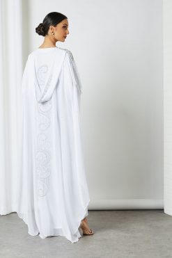 bsi3209 3 Pearls And Beads White Abaya