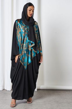 bsi3207 3 Teal printed Bahrini Abaya