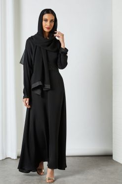 bsi3236 3 Belted Black Abaya