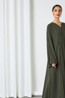 bsi3229 2 Green Cotton Abaya