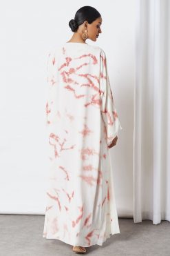 bsi3249 3 Offwhite & Pink Tie-dye Bisht Set