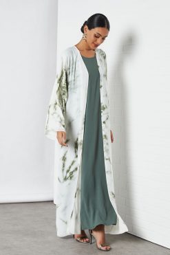 bsi3247 3 Offwhite & Green Tie-dye Bisht Outfit