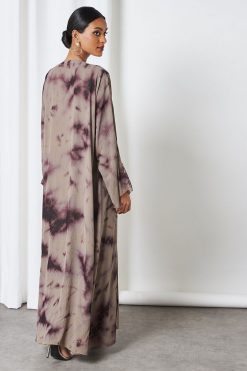 bsi3246 2 Brown Tie-dye Bisht Abaya Outfit