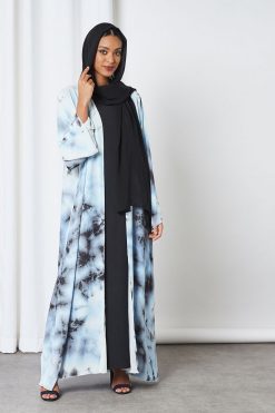 bsi3243 3 Blue Tie-dye Bisht Abaya Outfit