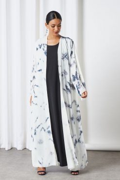 Offwhite Tie-dye Bisht Abaya Set 6 bsi3244 3 Offwhite Tie-dye Bisht Abaya Set