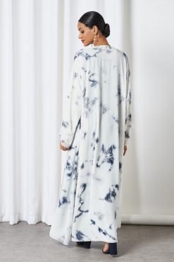 Offwhite Tie-dye Bisht Abaya Set 7 bsi3244 4 Offwhite Tie-dye Bisht Abaya Set