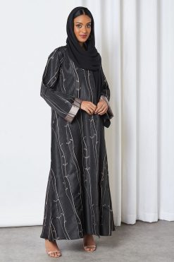 bsi3273 2 Black Jacquard Abaya