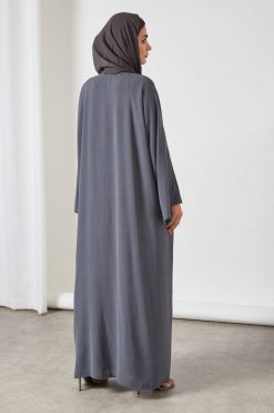 Grey Color Modest Abaya Set 8 bsi3254 7 Grey Color Modest Abaya Set