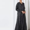 Embossed Feather Black Abaya