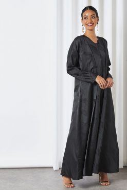Embossed Feather Black Abaya