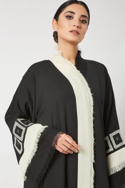 bsi3371 2 Linen Abaya with Embroidery