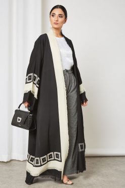 bsi3371 3 Linen Abaya with Embroidery
