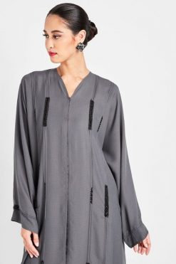 bsi3031 6 3 Grey Linen Abaya