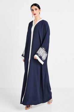Navy Blue Embroidered Abaya