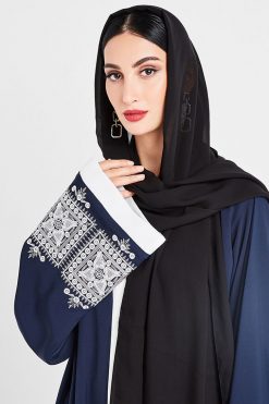 bsi3052 15 4 Navy Blue Embroidered Abaya