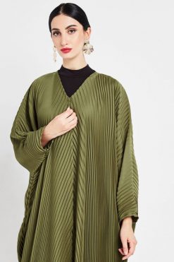 bsi3049 15 3 Olive Green Pleated Abaya