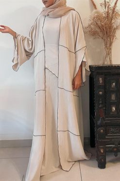 AL118 3 Cream Abaya Set