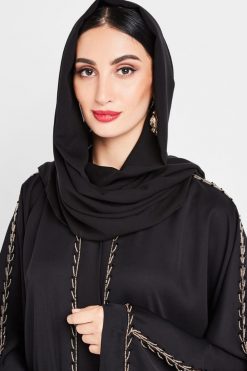 bsi3070 3 4 Golden Beads Embellished Abaya
