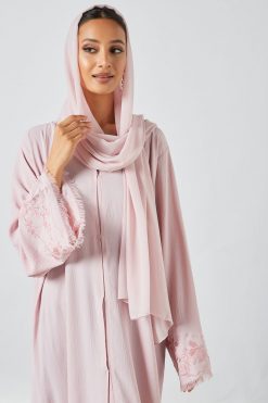 bsi3330 3 Embroidered and Mesh Embellished Abaya