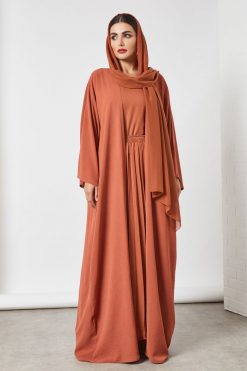3 Piece Rust Color Modest Dress For Ladies