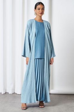 bsi3265 8 1 3 Piece Denim Color Modest Dress For Ladies