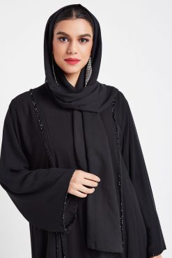 bsi3116 4 4 Beaded Chiffon Black Abaya