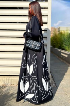 YN 22143 3 Bird Black Abaya