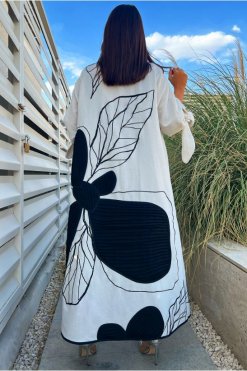 YN 22144 3 Linen Flower Abaya