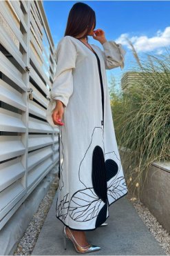 YN 22144 4 Linen Flower Abaya