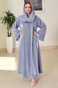 3685 4 A Line Organza Grey Abaya