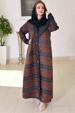 3687 3 Jacquard Self Print Abaya
