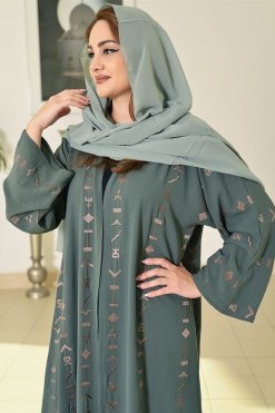 3694 3 Geometrical Embroidered Abaya