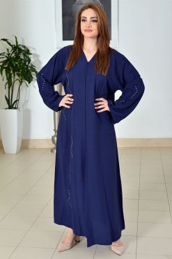 3704 3 Blue Cotton Abaya