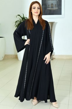 3711 3 Embroidered Black Abaya