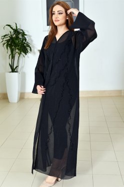 3713 3 Beads Embellished Organza Abaya