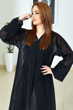 3713 4 Beads Embellished Organza Abaya