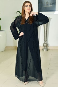 3713 6 Beads Embellished Organza Abaya