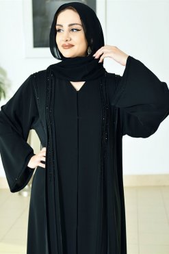 3715 3 Bousni Black Open Abaya