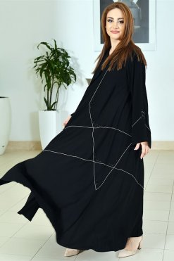 3722 3 Bousni Black Abaya