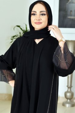 3724 3 Bousni Black Abaya