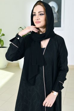 3730 3 Self Printed Plain Abaya