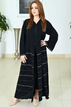 3743 2 Black Abaya With Beads