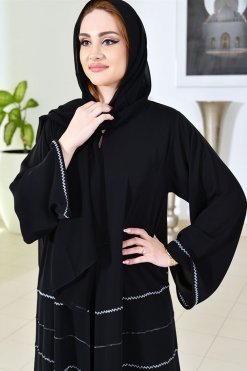 3743 3 Black Abaya With Beads