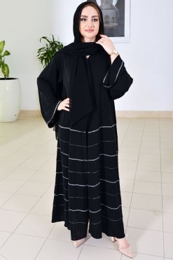 3743 4 Black Abaya With Beads